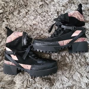 LaModa Snakeskin Embellished Combat Boots